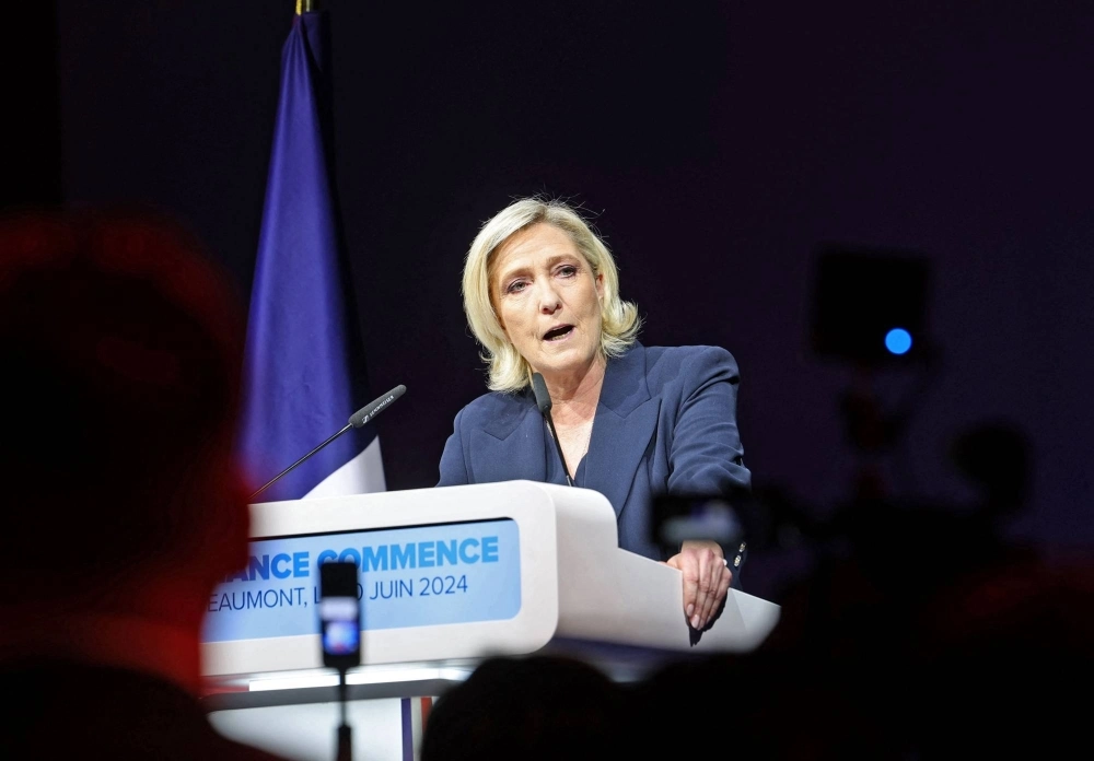 Marine Le Pen gives a speech on the day of the first round of parliamentary elections in Henin-Beaumont, France, on June 30. Marine Le Pen gives a speech on the day of the first round of parliamentary elections in Henin-Beaumont, France, on June 30.