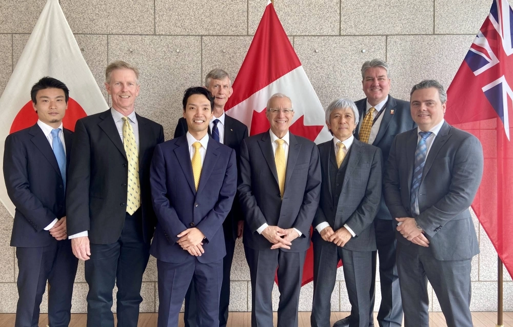 Kiyoshi Seko (third from left), director and chief operating officer at Kyoto Fusioneering, with colleagues, members of Canadian Nuclear Laboratories (CNL) and Canadian government officials. Kyoto Fusioneering and CNL established a joint venture in May. Kiyoshi Seko (third from left), director and chief operating officer at Kyoto Fusioneering, with colleagues, members of Canadian Nuclear Laboratories (CNL) and Canadian government officials. Kyoto Fusioneering and CNL established a joint venture in May.