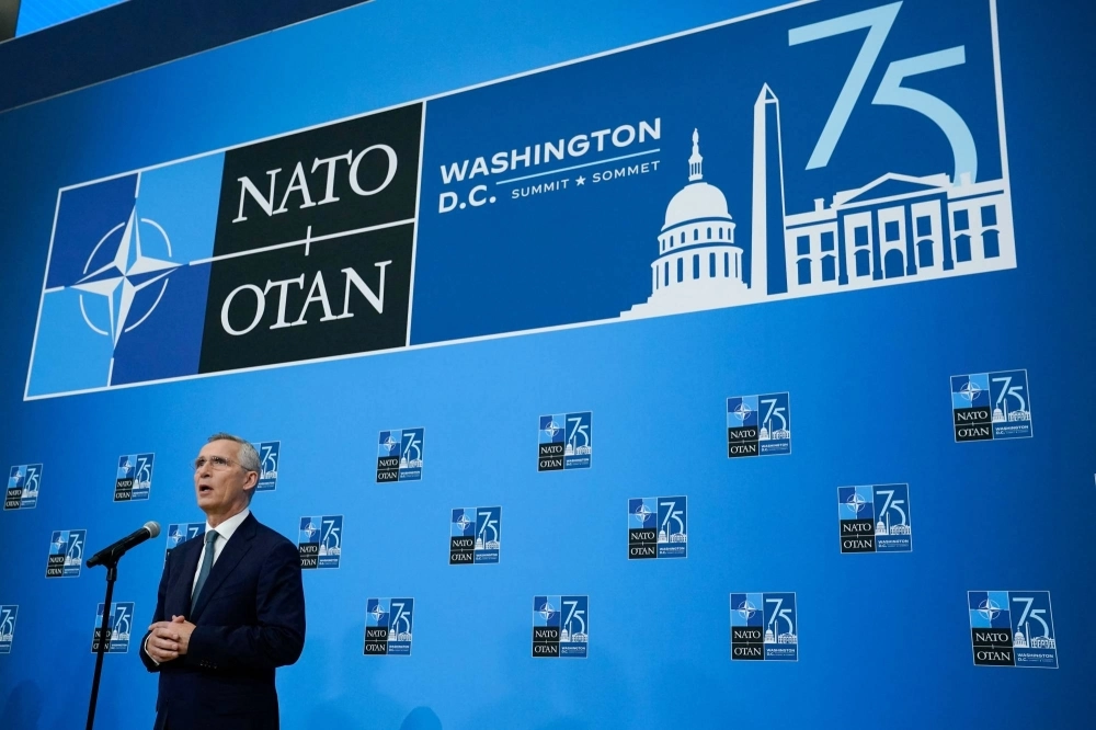 NATO Secretary General Jens Stoltenberg delivers remarks at NATO's 75th anniversary summit in Washington on Wednesday. NATO Secretary General Jens Stoltenberg delivers remarks at NATO's 75th anniversary summit in Washington on Wednesday.