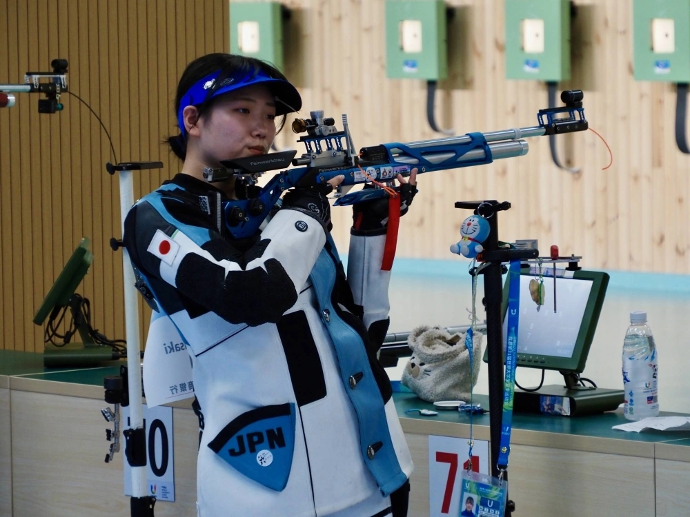 Misaki Nobata competes at the World University Games in 2023. A hero in her hometown of Oita, Nobata is one of three Japanese shooters who will compete at the upcoming Paris Olympics.  Misaki Nobata competes at the World University Games in 2023. A hero in her hometown of Oita, Nobata is one of three Japanese shooters who will compete at the upcoming Paris Olympics.