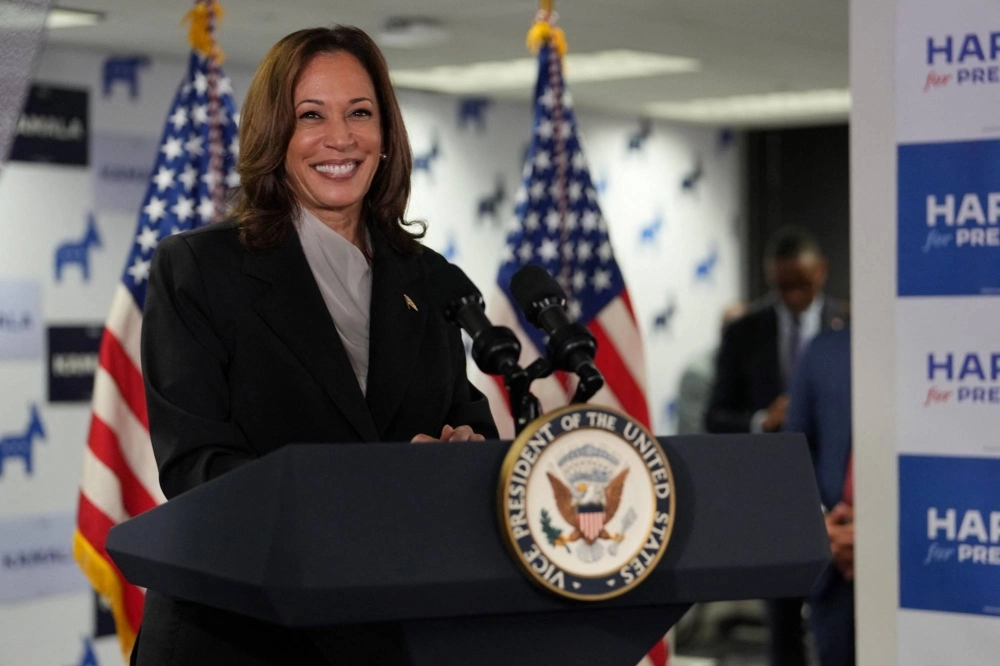 U.S. Vice President and Democratic presidential candidate Kamala Harris speaks at her campaign headquarters in Wilmington, Delaware, on Monday. U.S. Vice President and Democratic presidential candidate Kamala Harris speaks at her campaign headquarters in Wilmington, Delaware, on Monday.