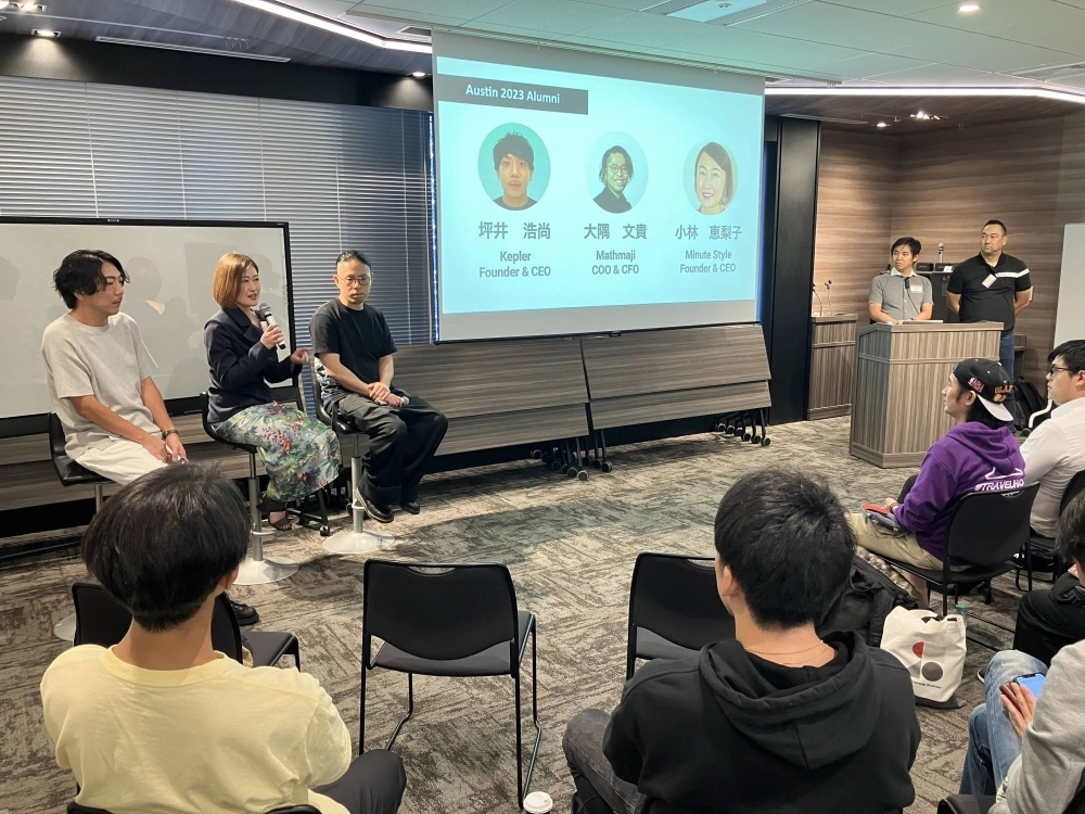 Entrepreneurs who participated in the Beyond Japan Zero to X program last year share their experiences in the United States during a meeting in May in Tokyo. Entrepreneurs who participated in the Beyond Japan Zero to X program last year share their experiences in the United States during a meeting in May in Tokyo.