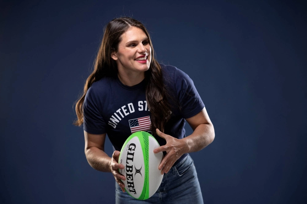 U.S. rugby player Ilona Maher poses for a portrait during the Team USA media summit ahead of the Paris Olympics and Paralympics, at an event in New York on April 15. U.S. rugby player Ilona Maher poses for a portrait during the Team USA media summit ahead of the Paris Olympics and Paralympics, at an event in New York on April 15.
