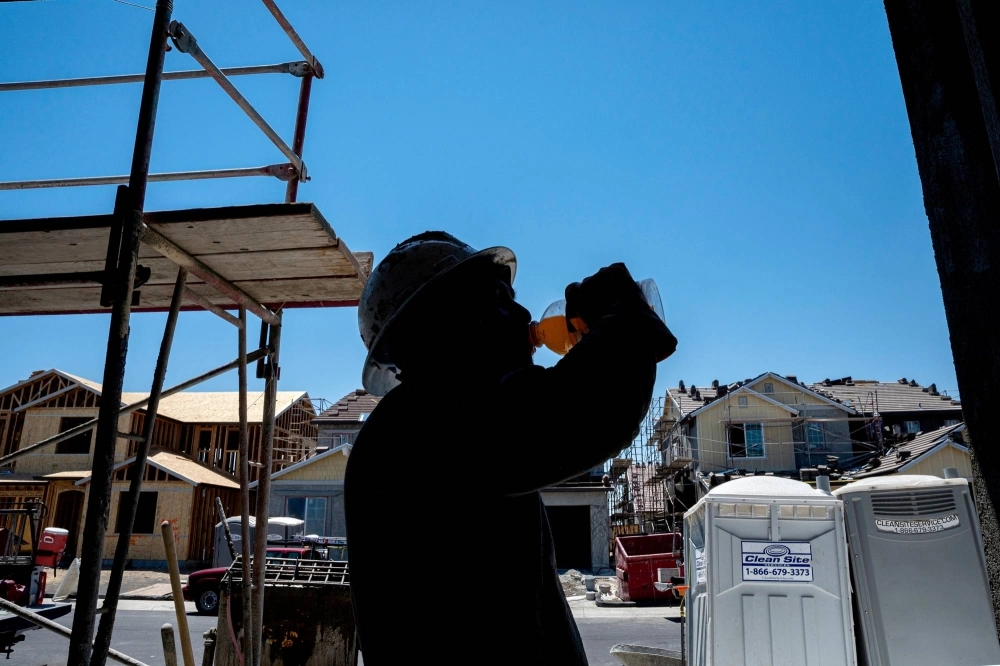 A construction worker during a heat wave in Folsom, California.  A construction worker during a heat wave in Folsom, California.