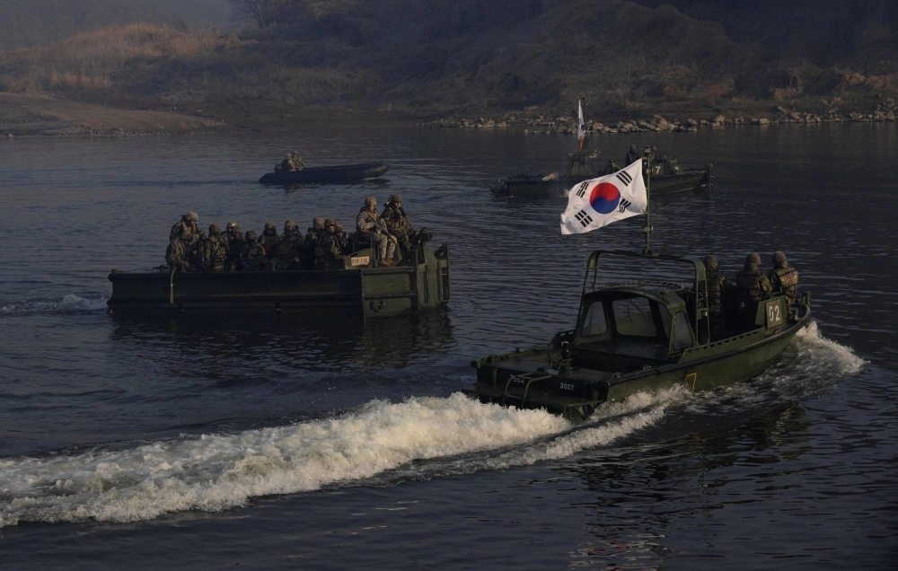 South Korean and U.S. soldiers conduct a joint river-crossing exercise in Yeoncheon, South Korea, in March.  South Korean and U.S. soldiers conduct a joint river-crossing exercise in Yeoncheon, South Korea, in March.