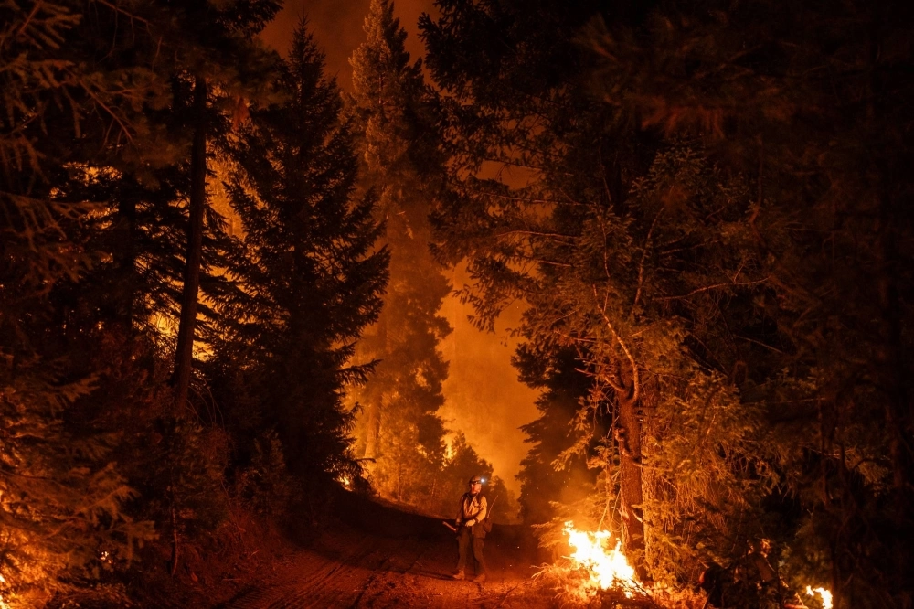 A firefighter monitors a controlled burn set along Highway 32 near Chico, California, on Tuesday. A controlled burn helps reduce fuel for the Park Fire. A firefighter monitors a controlled burn set along Highway 32 near Chico, California, on Tuesday. A controlled burn helps reduce fuel for the Park Fire.