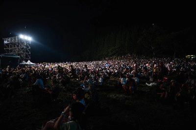 A crowd gathers at the main Green Stage on Saturday to watch headline act Kraftwerk. It looked to be the pioneering electronic band's last performance in Japan, and included a tribute to Japanese musician Ryuichi Sakamoto. A crowd gathers at the main Green Stage on Saturday to watch headline act Kraftwerk. It looked to be the pioneering electronic band's last performance in Japan, and included a tribute to Japanese musician Ryuichi Sakamoto.