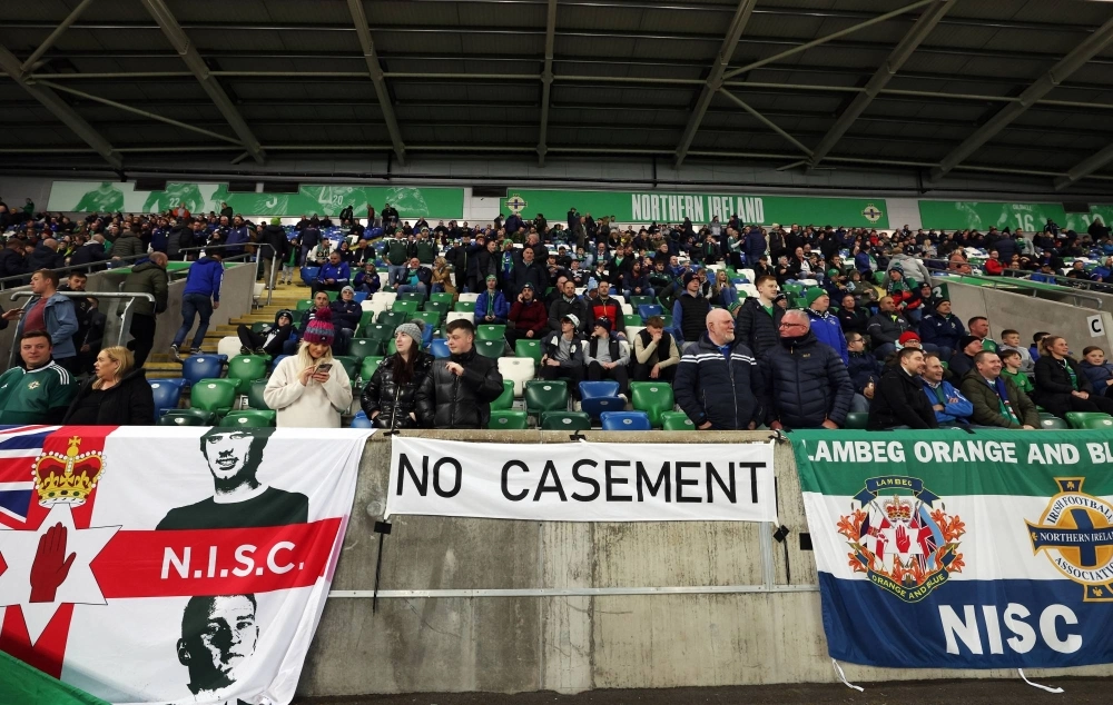 A banner is displayed by Northern Ireland fans in protest against the redevelopment of Casement Park for use in Euro 2028, at Windsor Park in Belfast last October.  A banner is displayed by Northern Ireland fans in protest against the redevelopment of Casement Park for use in Euro 2028, at Windsor Park in Belfast last October.