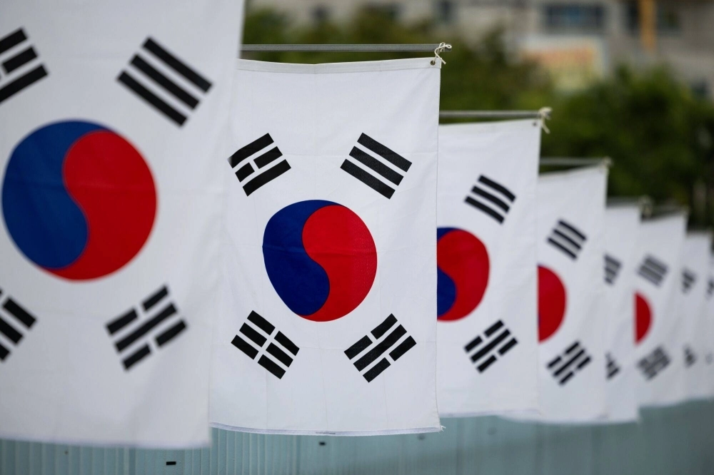 South Korean flags in Mokpo, South Korea, on  Aug. 16 South Korean flags in Mokpo, South Korea, on  Aug. 16