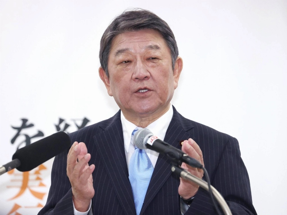 Liberal Democratic Party Secretary-General Toshimitsu Motegi announces his candidacy for leadership of the party in Tokyo on Wednesday. Liberal Democratic Party Secretary-General Toshimitsu Motegi announces his candidacy for leadership of the party in Tokyo on Wednesday.