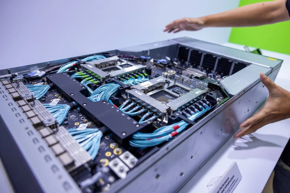 An Nvidia Quantum-X800 InfiniBand Platform on display in Taipei on June 5 An Nvidia Quantum-X800 InfiniBand Platform on display in Taipei on June 5