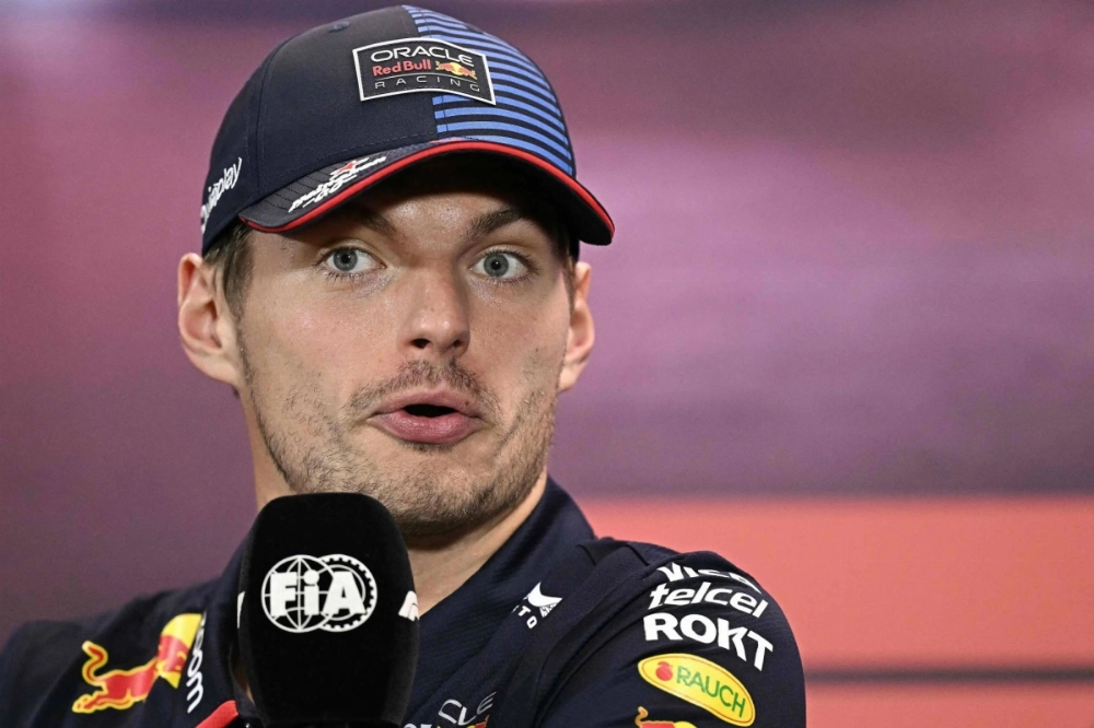 Red Bull's Max Verstappen speaks during a news conference in Singapore on Thursday.  Red Bull's Max Verstappen speaks during a news conference in Singapore on Thursday.