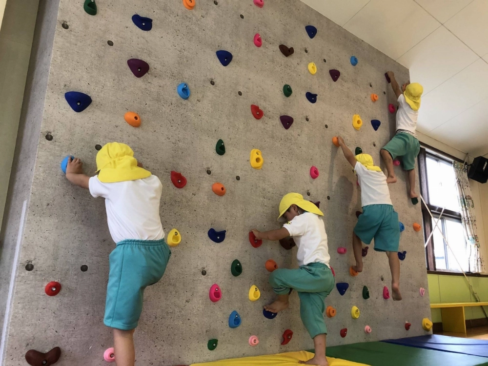 A climbing wall at a kindergarten in Fujiyoshida, Yamanashi Prefecture. The sport has been on the rise in Japan, mainly due to the popularity it gained from the Tokyo Olympics in 2021, and new climbing walls are popping all over the place. A climbing wall at a kindergarten in Fujiyoshida, Yamanashi Prefecture. The sport has been on the rise in Japan, mainly due to the popularity it gained from the Tokyo Olympics in 2021, and new climbing walls are popping all over the place.