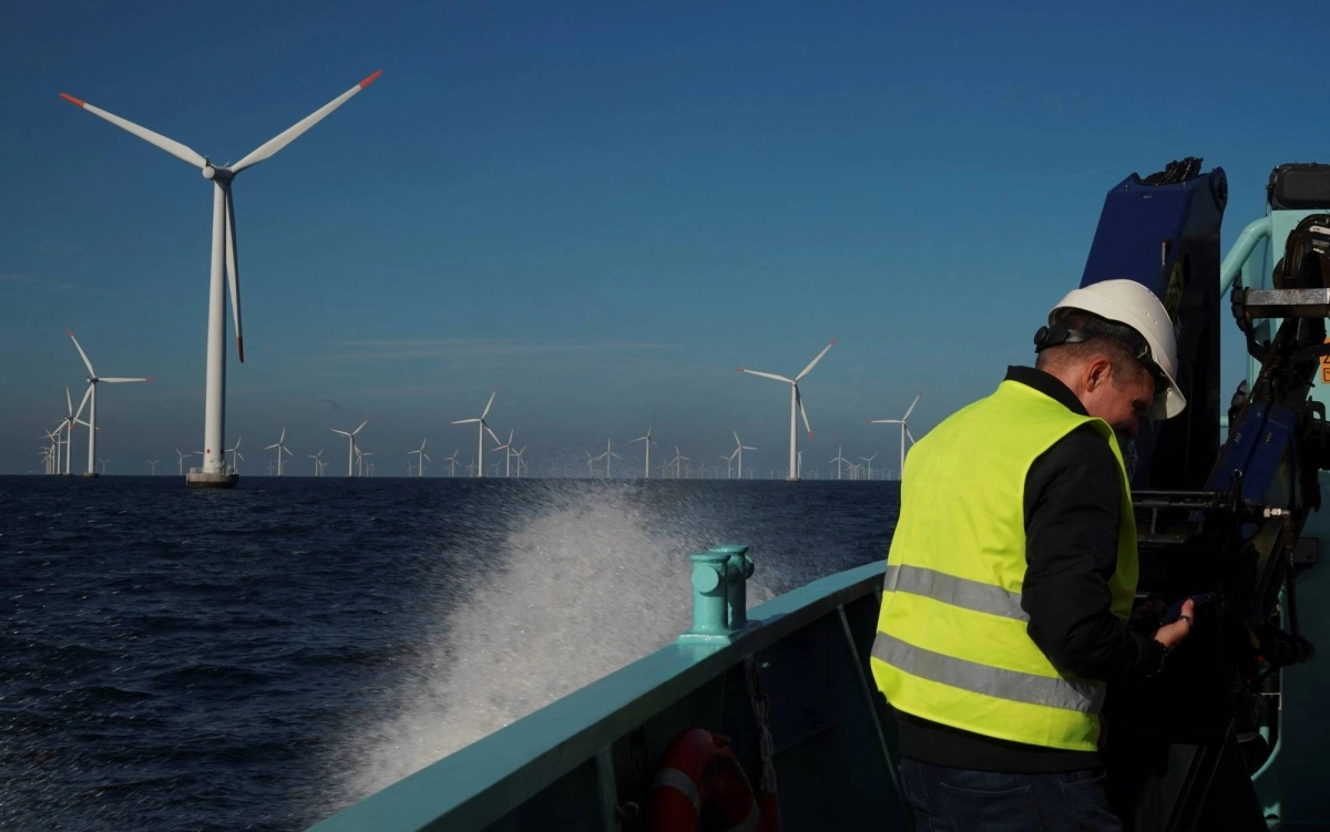 A view of wind turbines at an offshore wind farm near Nysted, Denmark, on Sept. 4, 2023. A view of wind turbines at an offshore wind farm near Nysted, Denmark, on Sept. 4, 2023.