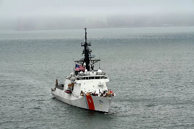 The U.S. Coast Guard cutter Waesche and crew transit the San Francisco Bay en route to Base Alameda, California, on Aug. 11 following a 120-day Indo-Pacific patrol. The U.S. Coast Guard cutter Waesche and crew transit the San Francisco Bay en route to Base Alameda, California, on Aug. 11 following a 120-day Indo-Pacific patrol.