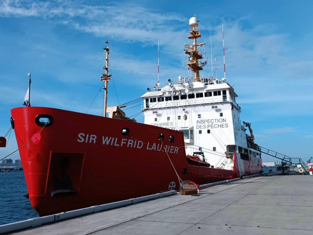 The icebreaker CCGS Sir Wilfrid Laurier at the Port of Yokohama on Wednesday. The vessel arrived on Monday after conducting a series of patrols to detect and deter illegal, unreported and unregulated fishing in the northern Pacific, a region critical to implementing Canada’s overarching Indo-Pacific Strategy. The icebreaker CCGS Sir Wilfrid Laurier at the Port of Yokohama on Wednesday. The vessel arrived on Monday after conducting a series of patrols to detect and deter illegal, unreported and unregulated fishing in the northern Pacific, a region critical to implementing Canada’s overarching Indo-Pacific Strategy.