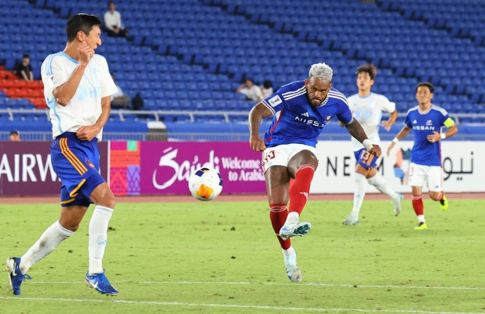 Anderson Lopes of Yokohama F. Marinos scores in an Asian Champions League clash against Ulsan HD at Nissan Stadium in Yokohama on Wednesday. Anderson Lopes of Yokohama F. Marinos scores in an Asian Champions League clash against Ulsan HD at Nissan Stadium in Yokohama on Wednesday.