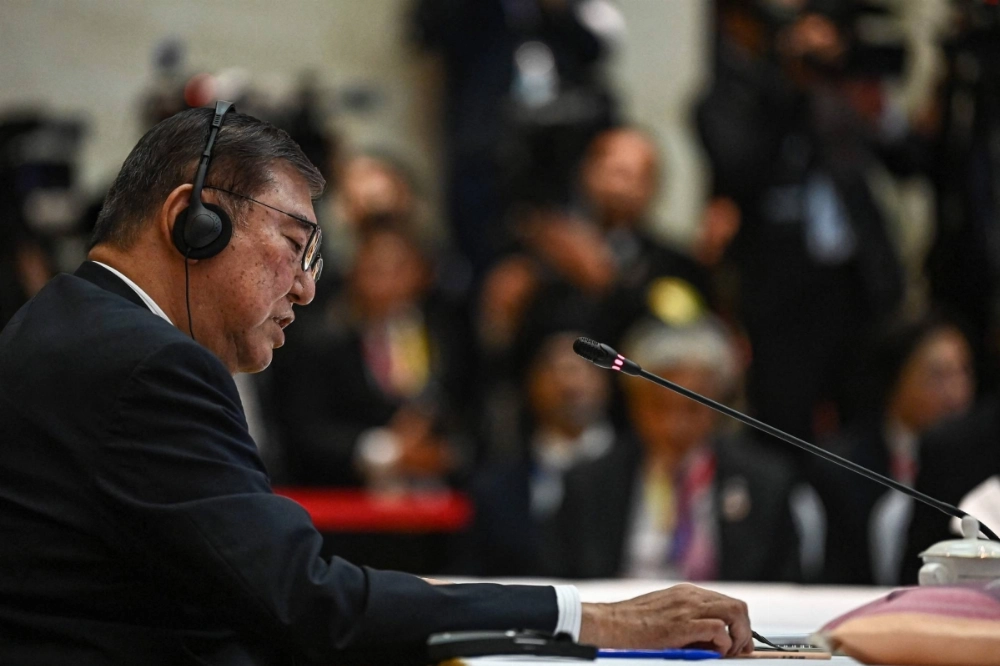 Ishiba addresses the ASEAN-Japan Summit meeting in Laos on Thursday. Ishiba addresses the ASEAN-Japan Summit meeting in Laos on Thursday.