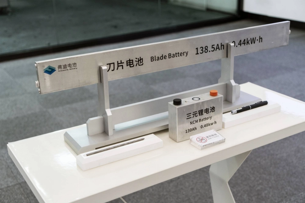 A Blade battery on display at BYD’s headquarters in Shenzhen A Blade battery on display at BYD’s headquarters in Shenzhen