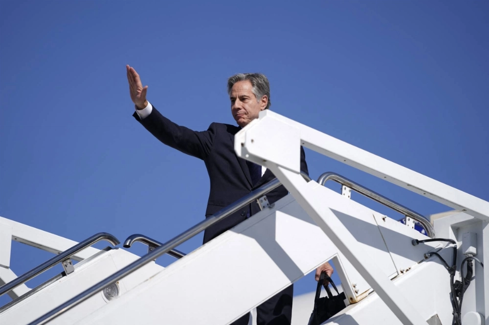 Antony Blinken boards a plane at Joint Base Andrews on Mondat as he departs for the Middle East.  Antony Blinken boards a plane at Joint Base Andrews on Mondat as he departs for the Middle East.