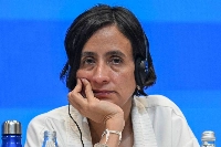 Colombian Environment Minister and COP16 President, Susana Muhamad, attends the last plenary session of the COP16 Summit in Cali, Colombia, on Saturday. | AFP-JIJI