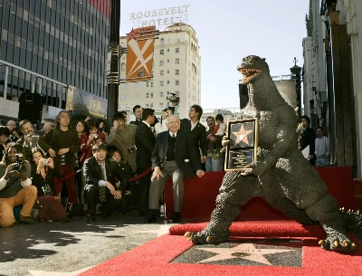 The film character Godzilla poses on the red carpet during a ceremony to receive a star on the Hollywood Walk of Fame in Hollywood, California, in November 2004.   The film character Godzilla poses on the red carpet during a ceremony to receive a star on the Hollywood Walk of Fame in Hollywood, California, in November 2004.
