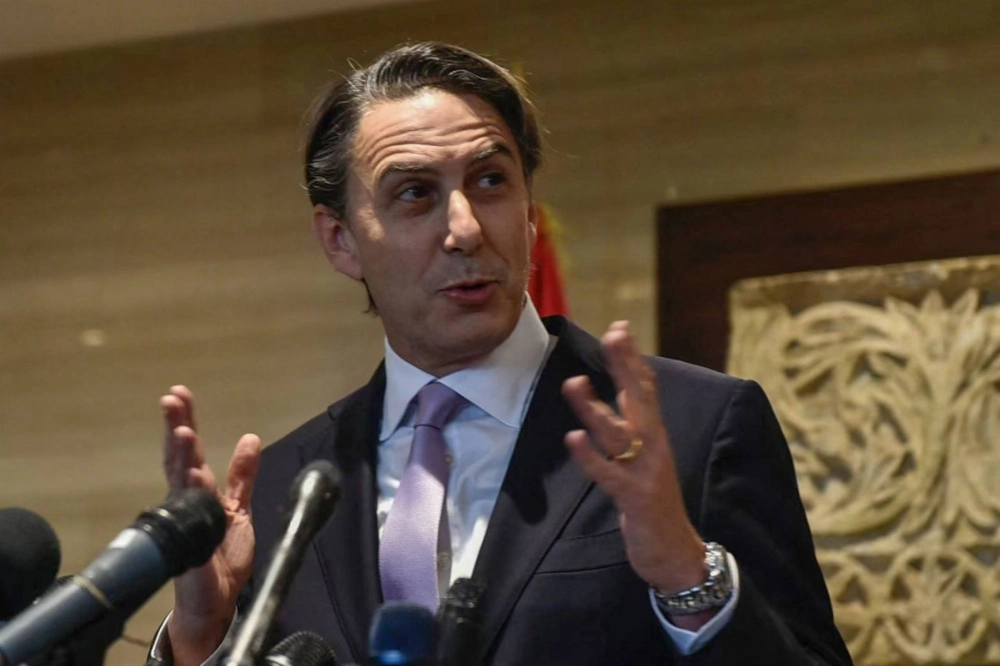 U.S. special envoy Amos Hochstein talks to reporters following a meeting in Beirut on Tuesday.  U.S. special envoy Amos Hochstein talks to reporters following a meeting in Beirut on Tuesday.