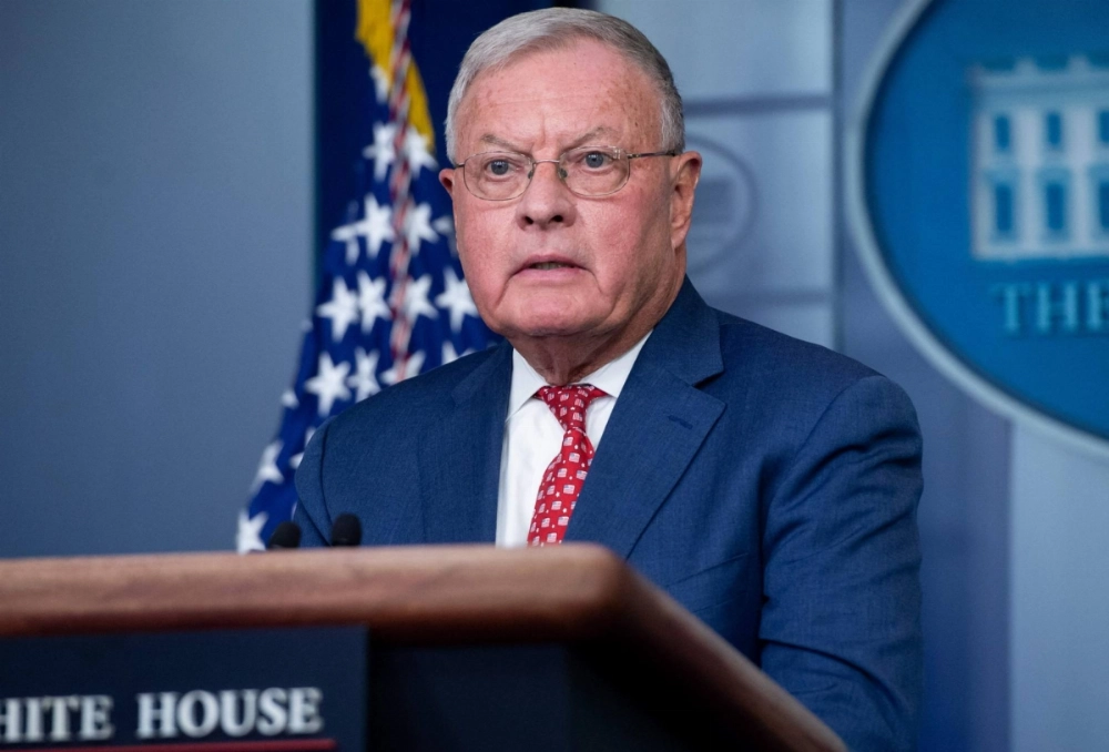 Keith Kellogg, then-national security adviser to then-U.S. Vice President Mike Pence, speaks during a press briefing on Sept. 22, 2020, in the White House in Washington. Keith Kellogg, then-national security adviser to then-U.S. Vice President Mike Pence, speaks during a press briefing on Sept. 22, 2020, in the White House in Washington.