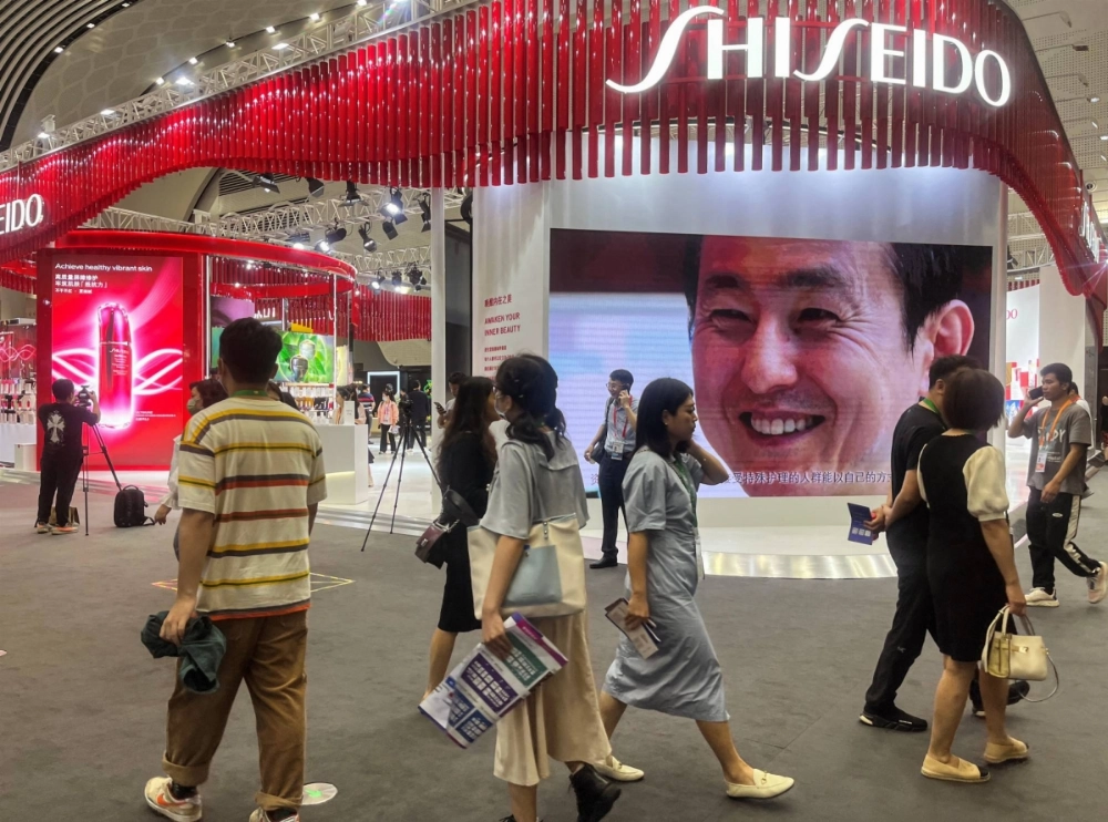 A Shiseido at a consumer products exhibition in Haikou, China, in 2023.  A Shiseido at a consumer products exhibition in Haikou, China, in 2023.