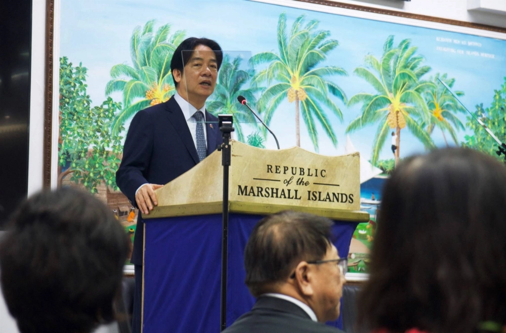 Taiwanese President Lai Ching-te delivers a speech in the Marshall Islands' parliament in Majuro on Tuesday. Taiwanese President Lai Ching-te delivers a speech in the Marshall Islands' parliament in Majuro on Tuesday.