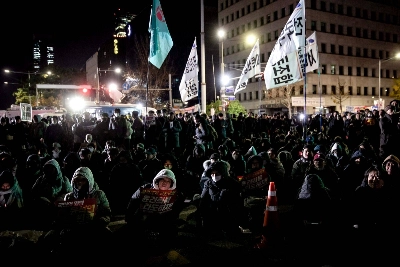 Protesters outside the National Assembly call for the impeachment of South Korean President Yoon Suk Yeol. Protesters outside the National Assembly call for the impeachment of South Korean President Yoon Suk Yeol.
