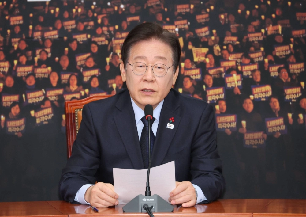 Lee Jae-myung, the leader of South Korea's main opposition Democratic Party, speaks during a news conference at the National Assembly in Seoul on Sunday. Lee Jae-myung, the leader of South Korea's main opposition Democratic Party, speaks during a news conference at the National Assembly in Seoul on Sunday.