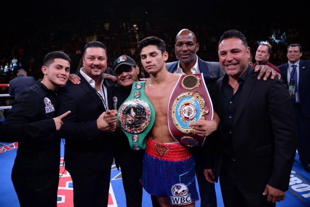 Ryan Garcia celebrates in the ring after his win over Romero Duno in November 2019. Ryan Garcia celebrates in the ring after his win over Romero Duno in November 2019.
