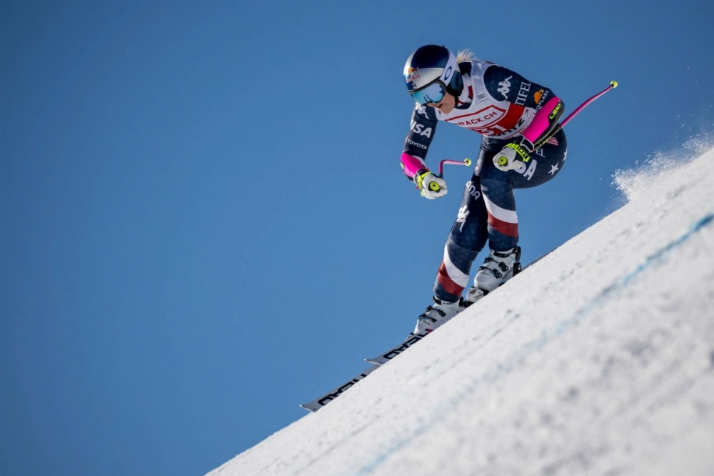 American Lindsey Vonn competes in the women's super-G World Cup event in St. Moritz, Switzerland, on Saturday.  American Lindsey Vonn competes in the women's super-G World Cup event in St. Moritz, Switzerland, on Saturday.