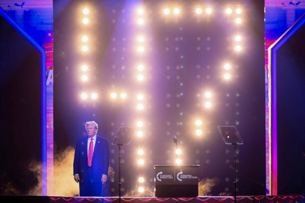 U.S. President-elect Donald Trump arrives to speak during Turning Point's annual AmericaFest 2024 in Phoenix on Sunday. U.S. President-elect Donald Trump arrives to speak during Turning Point's annual AmericaFest 2024 in Phoenix on Sunday.
