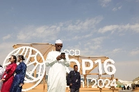 Delegates arrive at the conference center where the United Nations Convention to Combat Desertification, UNCCD COP16, was opened in the Saudi capital Riyadh on Dec. 2.  | AFP-JIJI