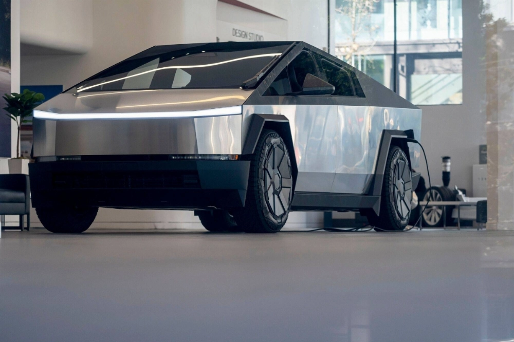 A Tesla Cybertruck  A Tesla Cybertruck