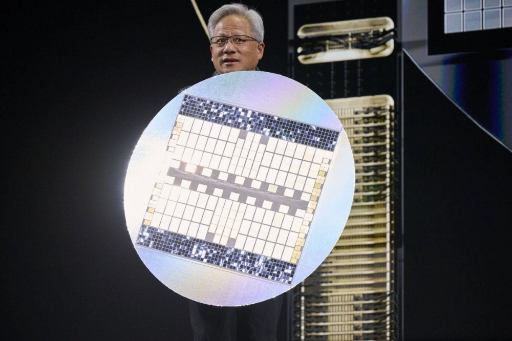 Jensen Huang, co-founder and CEO of Nvidia, speaks during the 2025 CES event in Las Vegas on Monday.  Jensen Huang, co-founder and CEO of Nvidia, speaks during the 2025 CES event in Las Vegas on Monday.