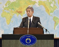 Foreign Minister Takeshi Iwaya speaks at the Foreign Ministry in December.  | Jiji