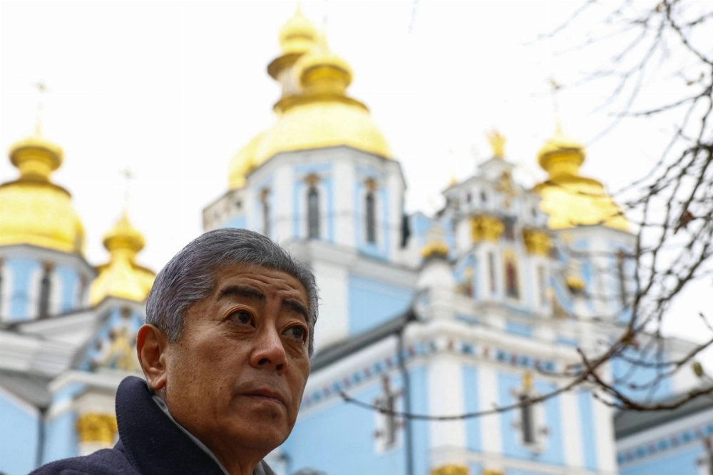Foreign Minister Takeshi Iwaya visits the Saint Michael's Cathedral, amid Russia's attack on Ukraine, in Kyiv in November. Foreign Minister Takeshi Iwaya visits the Saint Michael's Cathedral, amid Russia's attack on Ukraine, in Kyiv in November.