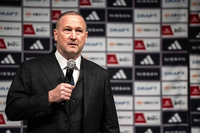 Yokohama F. Marinos coach Steve Holland holds a news conference in Yokohama on Saturday.  Yokohama F. Marinos coach Steve Holland holds a news conference in Yokohama on Saturday.