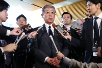 Foreign Minister Takeshi Iwaya speaks to reporters at the Prime Minister's Office on Friday following talks with Prime Minister Shigeru Ishiba. | Jiji