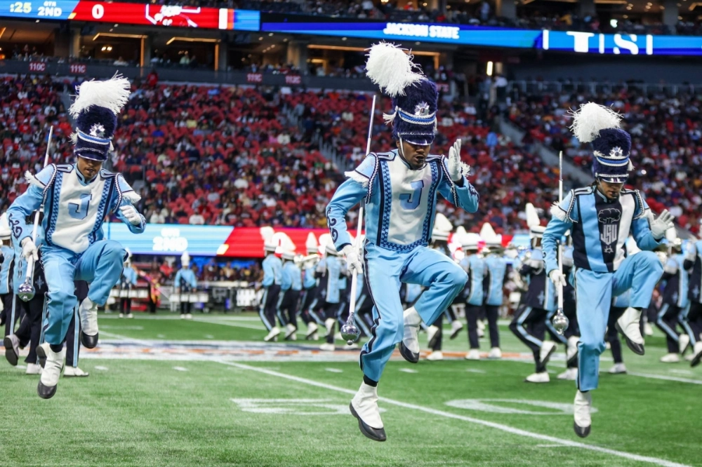The Jackson State marching band performs at halftime of their game against South Carolina State at Mercedes-Benz Stadium in Atlanta on Dec. 14, 2024. The Jackson State marching band performs at halftime of their game against South Carolina State at Mercedes-Benz Stadium in Atlanta on Dec. 14, 2024.