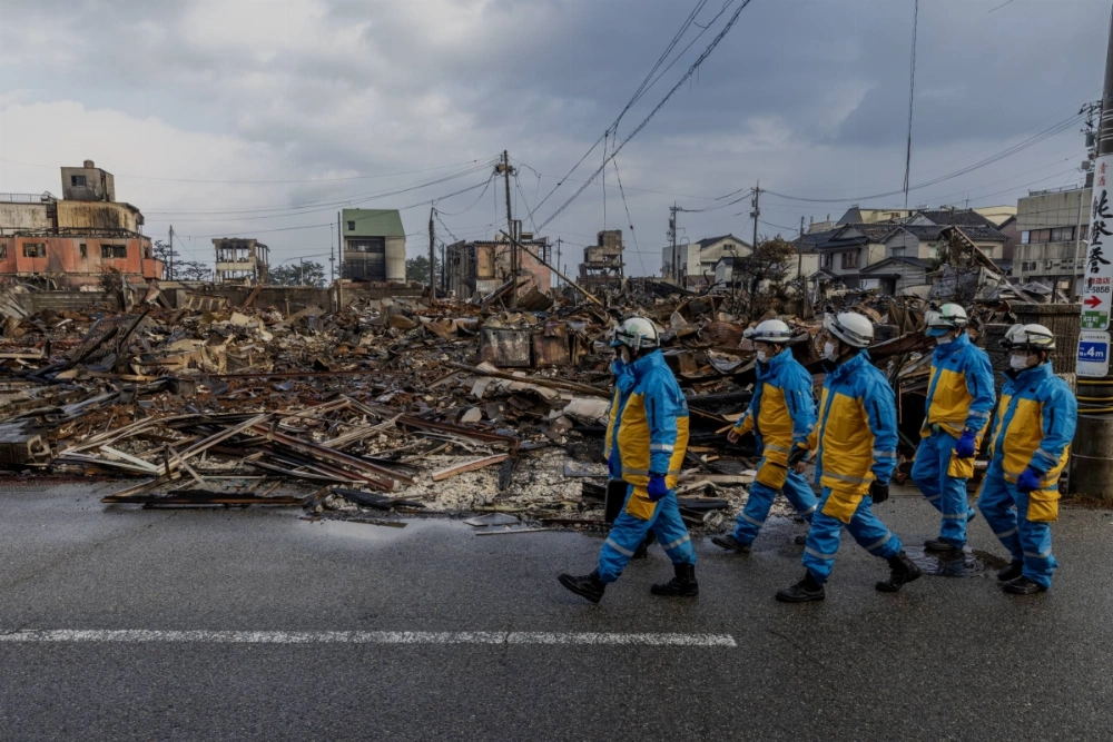The city of Wajima, Ishikawa Prefecture, on Jan. 6, 2024. The Noto Peninsula earthquake caused extensive damages in Wajima and Suzu, which saw their populations fall by 10% over the past year. The city of Wajima, Ishikawa Prefecture, on Jan. 6, 2024. The Noto Peninsula earthquake caused extensive damages in Wajima and Suzu, which saw their populations fall by 10% over the past year.
