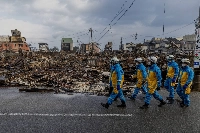 The city of Wajima, Ishikawa Prefecture, on Jan. 6, 2024. The Noto Peninsula earthquake caused extensive damages in Wajima and Suzu, which saw their populations fall by 10% over the past year. | Bloomberg