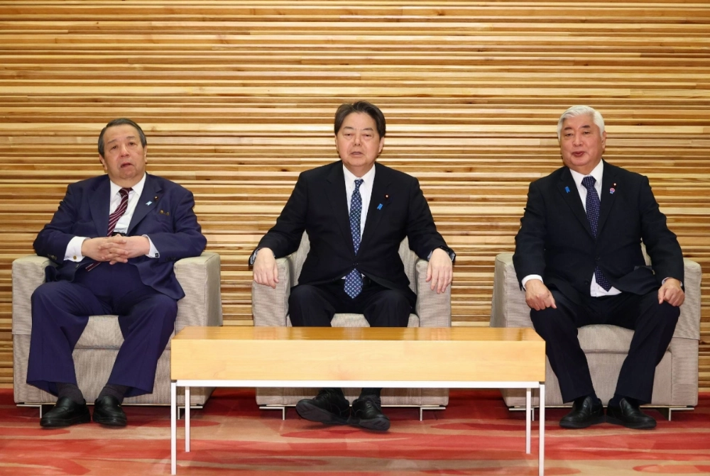 The Chief Cabinet Secretary Yoshimasa Hayashi (center) attends a Cabinet meeting in Tokyo on Friday. The Chief Cabinet Secretary Yoshimasa Hayashi (center) attends a Cabinet meeting in Tokyo on Friday.