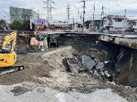 A site in Yashio, Saitama Prefecture, where a road cave-in occurred in January | Soka Yashio Fire Department / via Jiji