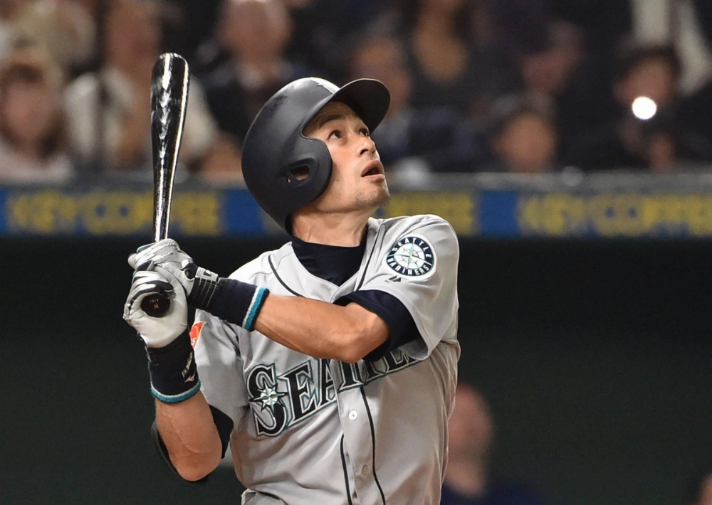 The Seattle Mariners Ichiro Suzuki watches the ball in the top of the third inning against Oakland Athletics during their baseball game at the Major League Baseball Japan Opening Series in Tokyo in March 2019. The Seattle Mariners Ichiro Suzuki watches the ball in the top of the third inning against Oakland Athletics during their baseball game at the Major League Baseball Japan Opening Series in Tokyo in March 2019.