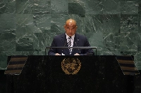 Nauru's President David Ranibok Adeang speaks at the United Nations headquarters in September 2024.  | AFP-Jiji