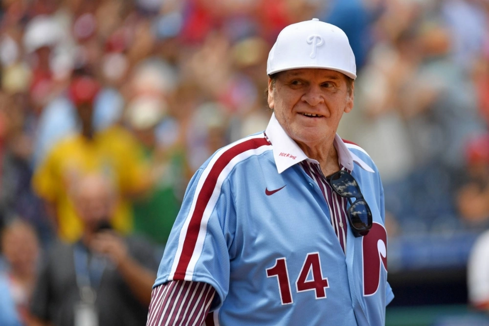 Pete Rose acknowledges the crowd during a ceremony before the Phillies' game against the Nationals in Philadelphia on Aug. 7, 2022. Pete Rose acknowledges the crowd during a ceremony before the Phillies' game against the Nationals in Philadelphia on Aug. 7, 2022.